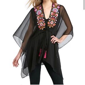 BCBGeneration Black Sheer Embroidered Kimono Jacket Size OS